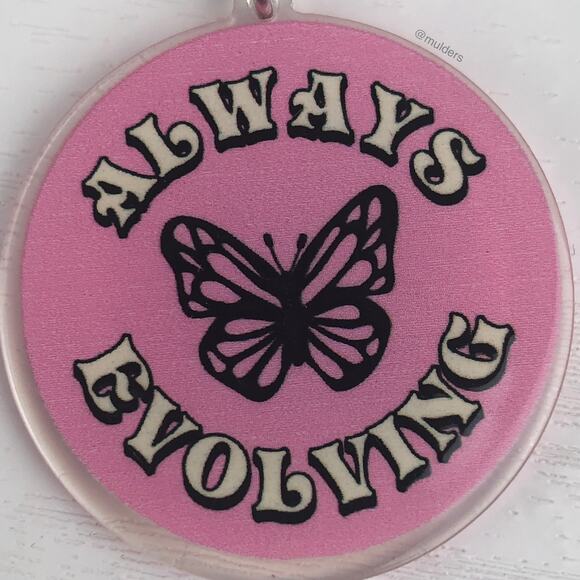 Acrylic Pink "Always Evolving" Butterfly Insect Key Chain or Bag Charm - Picture 3 of 5